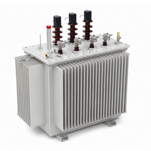 Oil immersed distribution transformer with corrugated tank walls