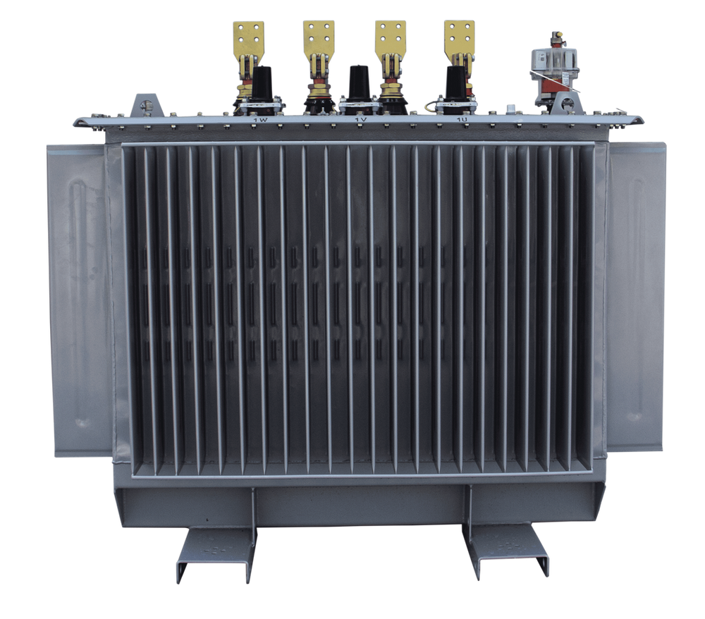 Hermetically sealed oil transformer with corrugated tank walls